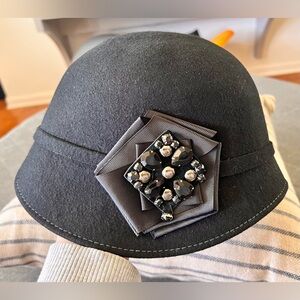 NWT Raffaello Bettini OS Black 1920s inspired Italian Wool Hat